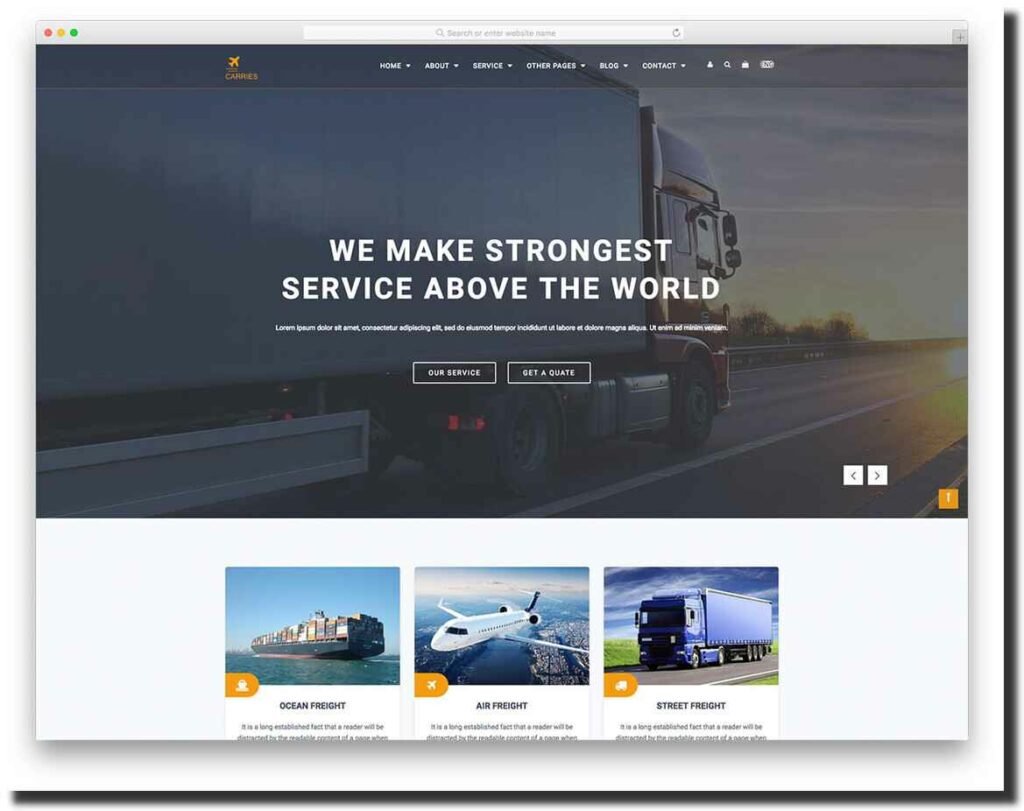 Carries logistics and transportation website template
