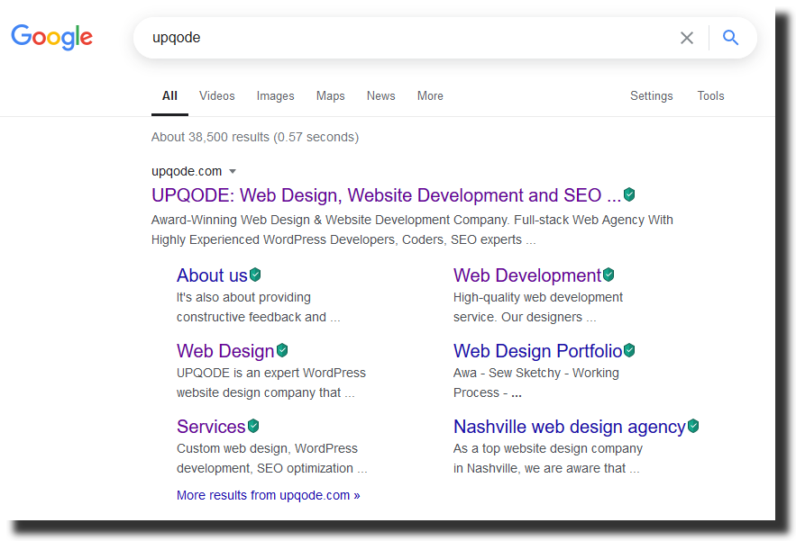Google search result screenshot UPQODE