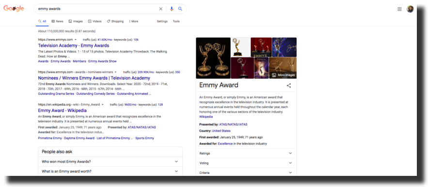 Google search screenshot emmy awards