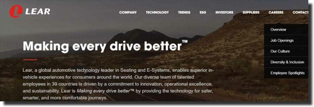 Lear Corporation’s website manufacturing website design