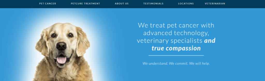 PetCure Oncology website screenshot