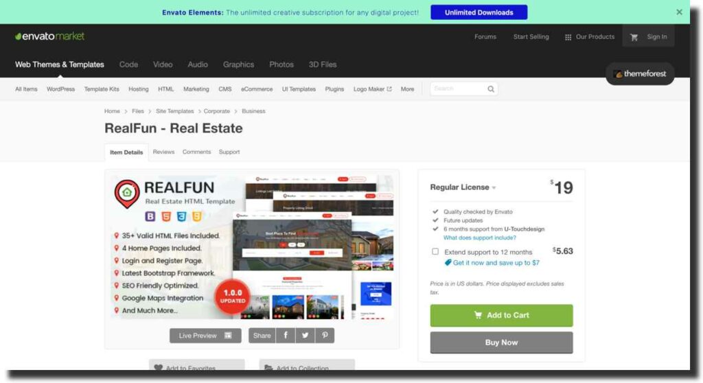 RealFun Template on envato market Real Estate Website Design