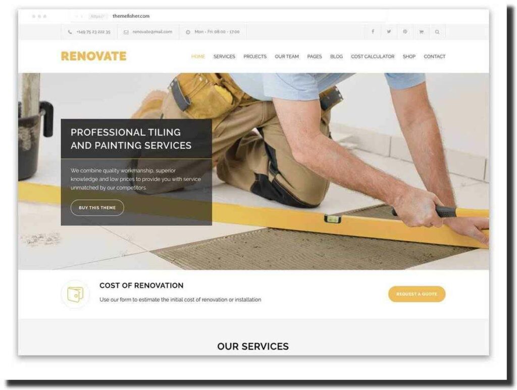 Renovate remodeling, construction, and renovation website design