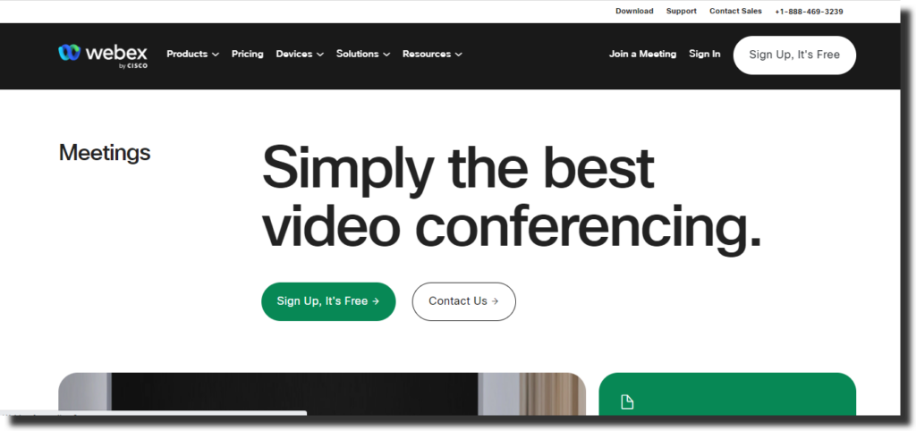 homepage-of-video-conference-tool-Cisco-Webex-Meetings 