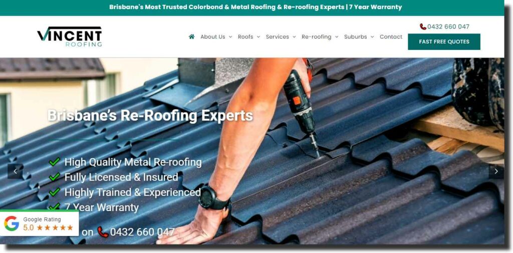 Vincent Roofing - general contractor website