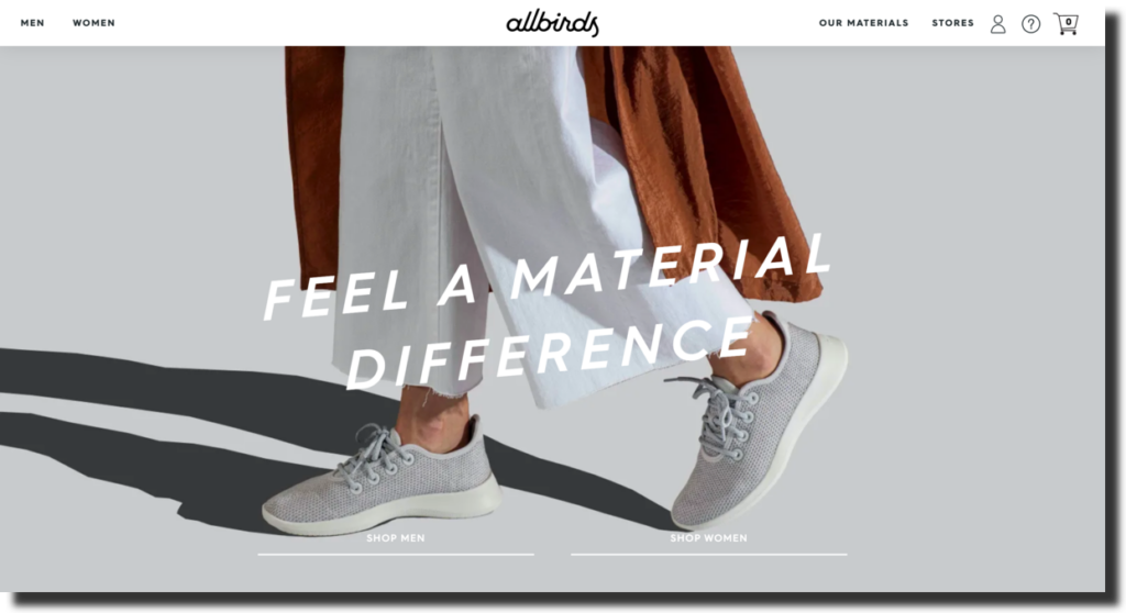 All Birds shoe company website screenshot