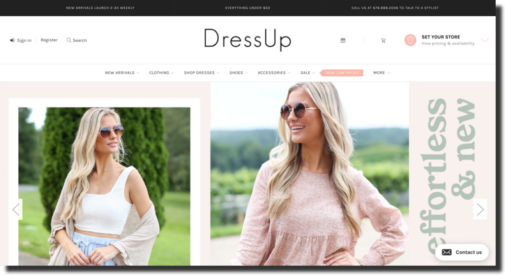 Dress Up website screenshot fashion retailer for women