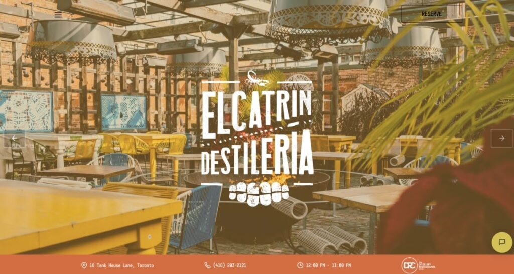 Elcatrin Destileria website screenshot Restaurant Website Design
