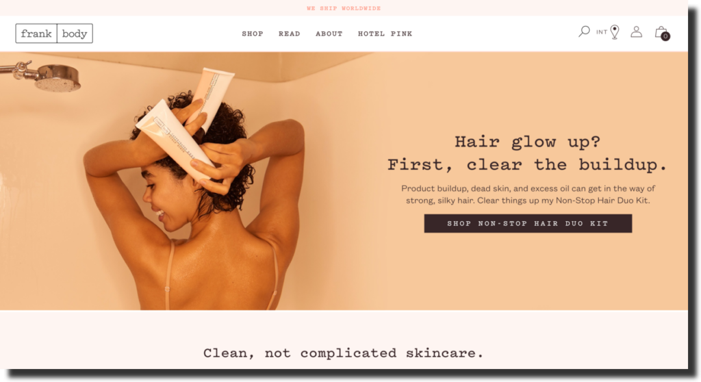 Frank Body website screenshot Australian skincare company