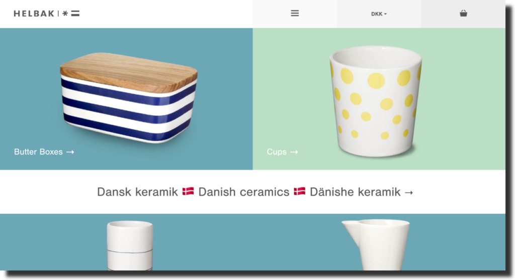 Helbak website screenshot everyday-use ceramic articles company Ecommerce Website Designs