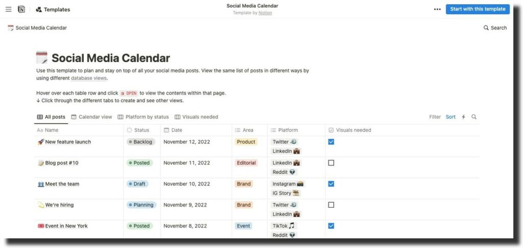 Social Media Calendar template