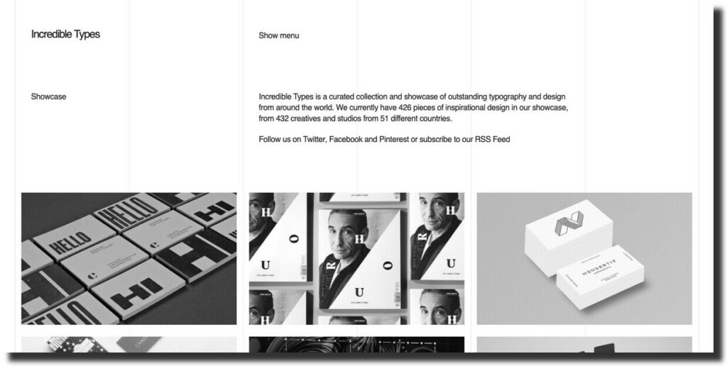 Incredible Types - black and white website design
