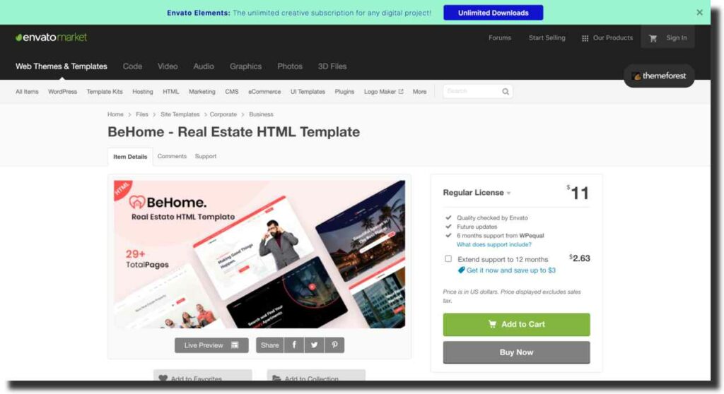BeHome Template on envato market Real Estate Website Design