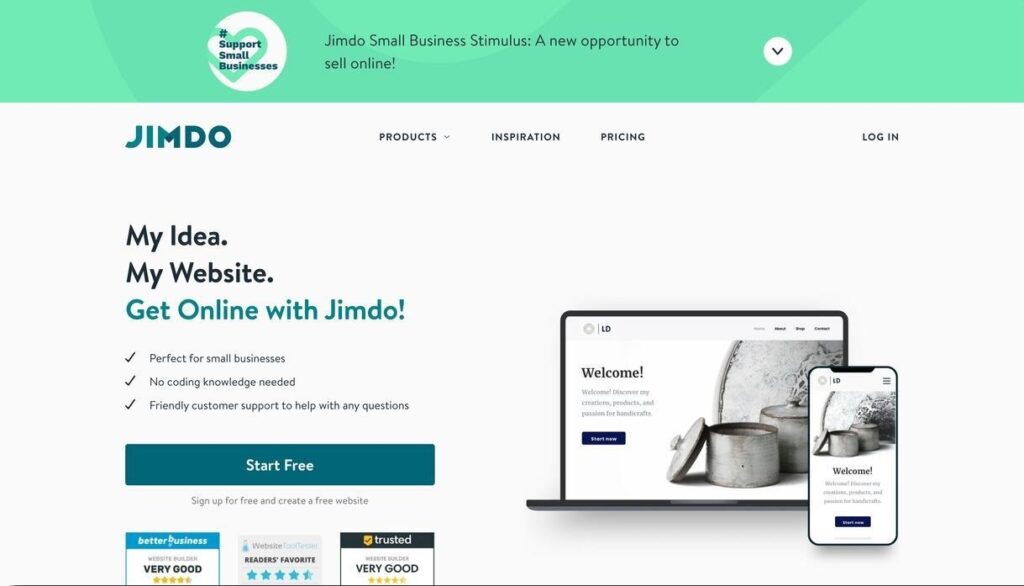 jimdo website screenshot Best Ecommerce Platforms
