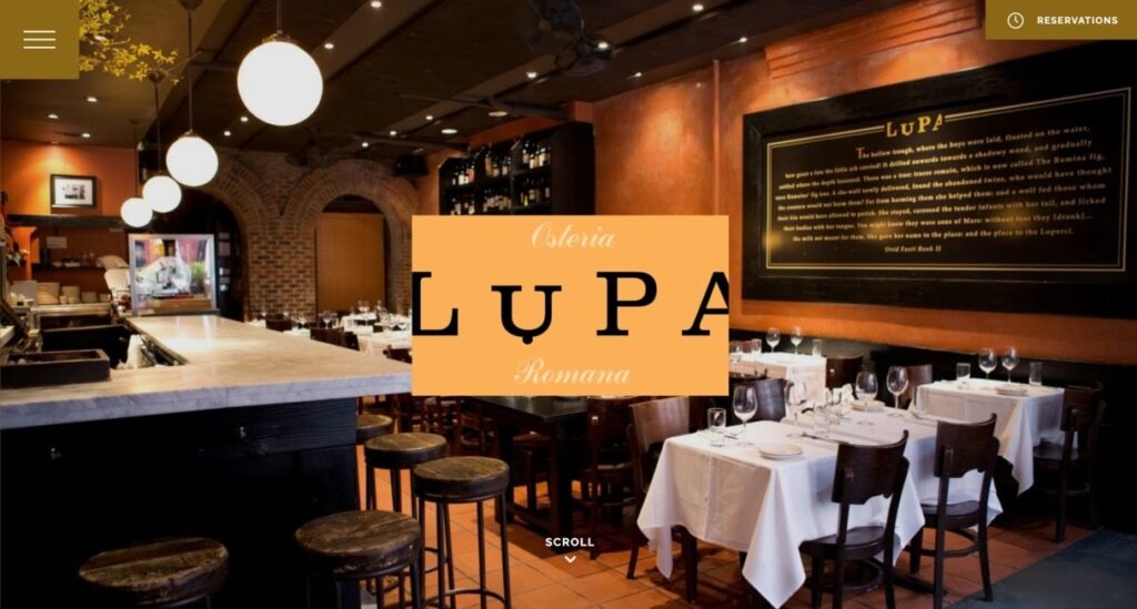 Lupa website screenshot Restaurant Website Design