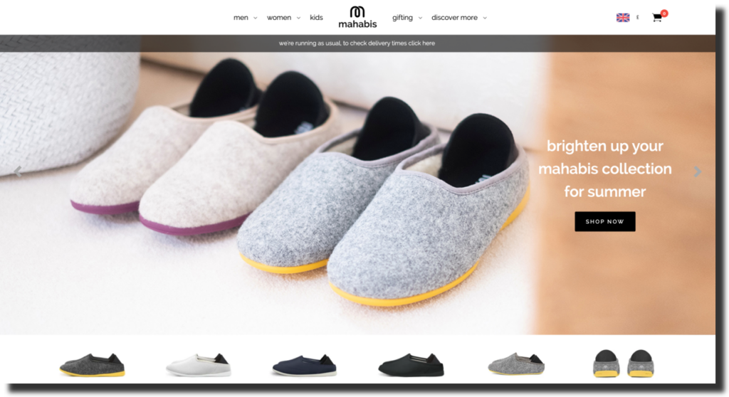 Mahabis website screenshot footwear company  Ecommerce Website Designs