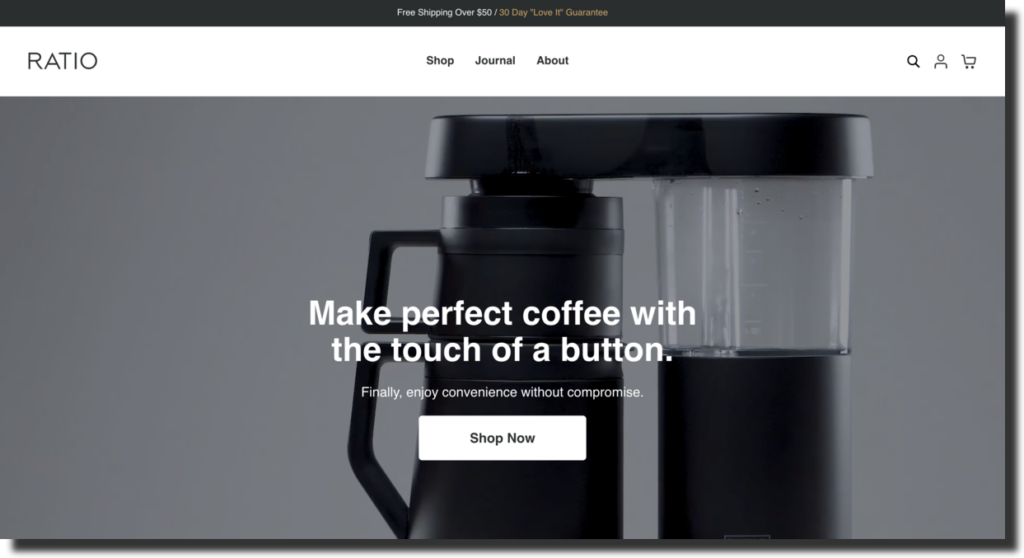 Ratio website screenshot coffee machine company Ecommerce Website Designs