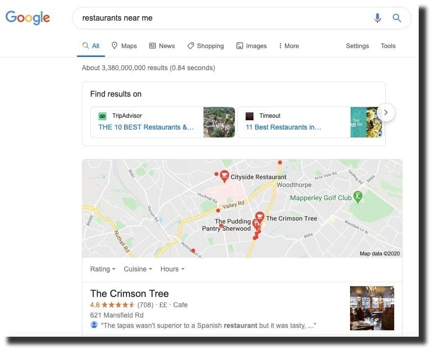 search result restaurants near me google