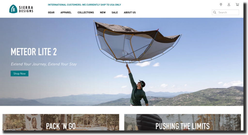 Sierra Designs website screenshot outdoor-gear company
