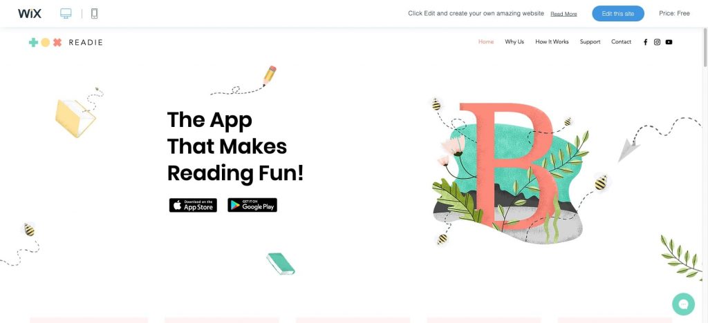 Kids App Landing Page wix template