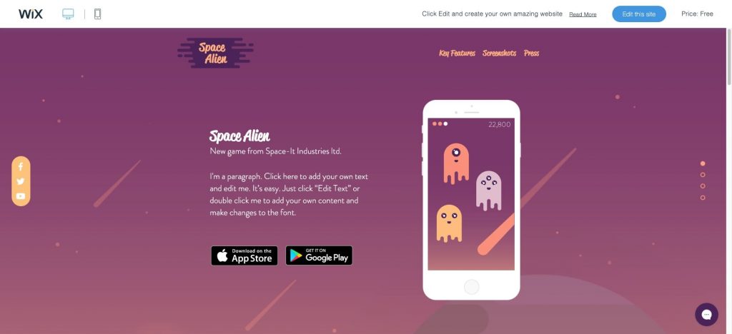 Game App wix template