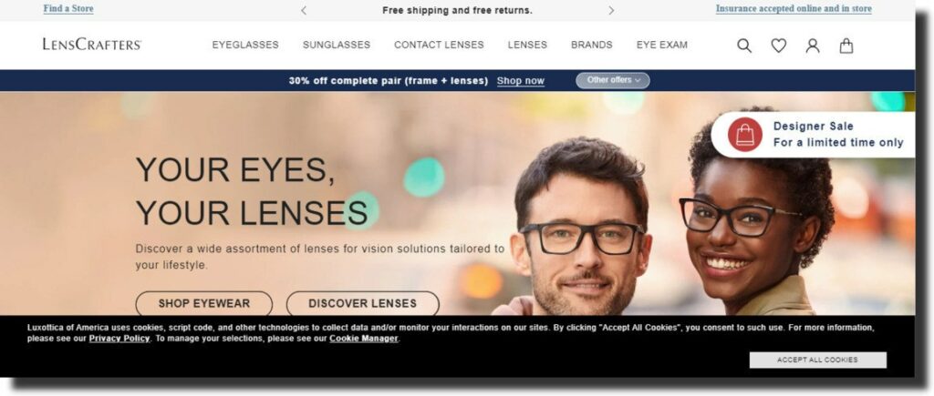LensCrafters - optometry website