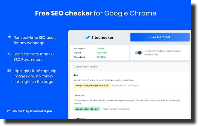 Sitechecker's Chrome extension