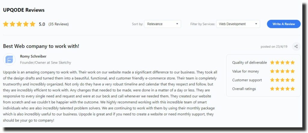 UPQODE review on GoodFirms platform